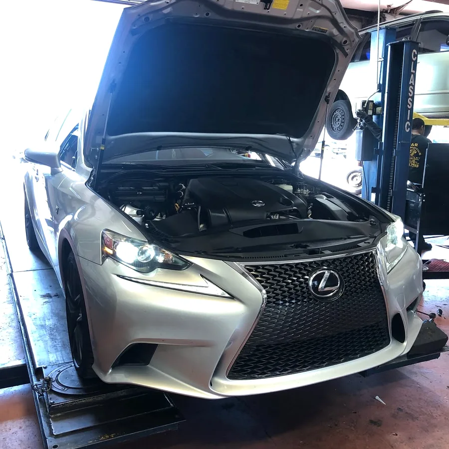 A car in the bay for brake service